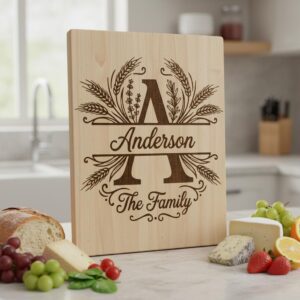 Chopping Board Engraving Template, Family Name Monogram Bundle, Wheat Supper