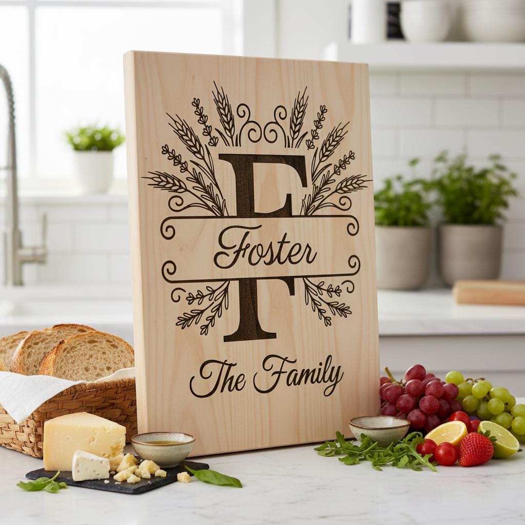 Chopping Board Engraving Template, Family Name Monogram Bundle, Wheat Supper