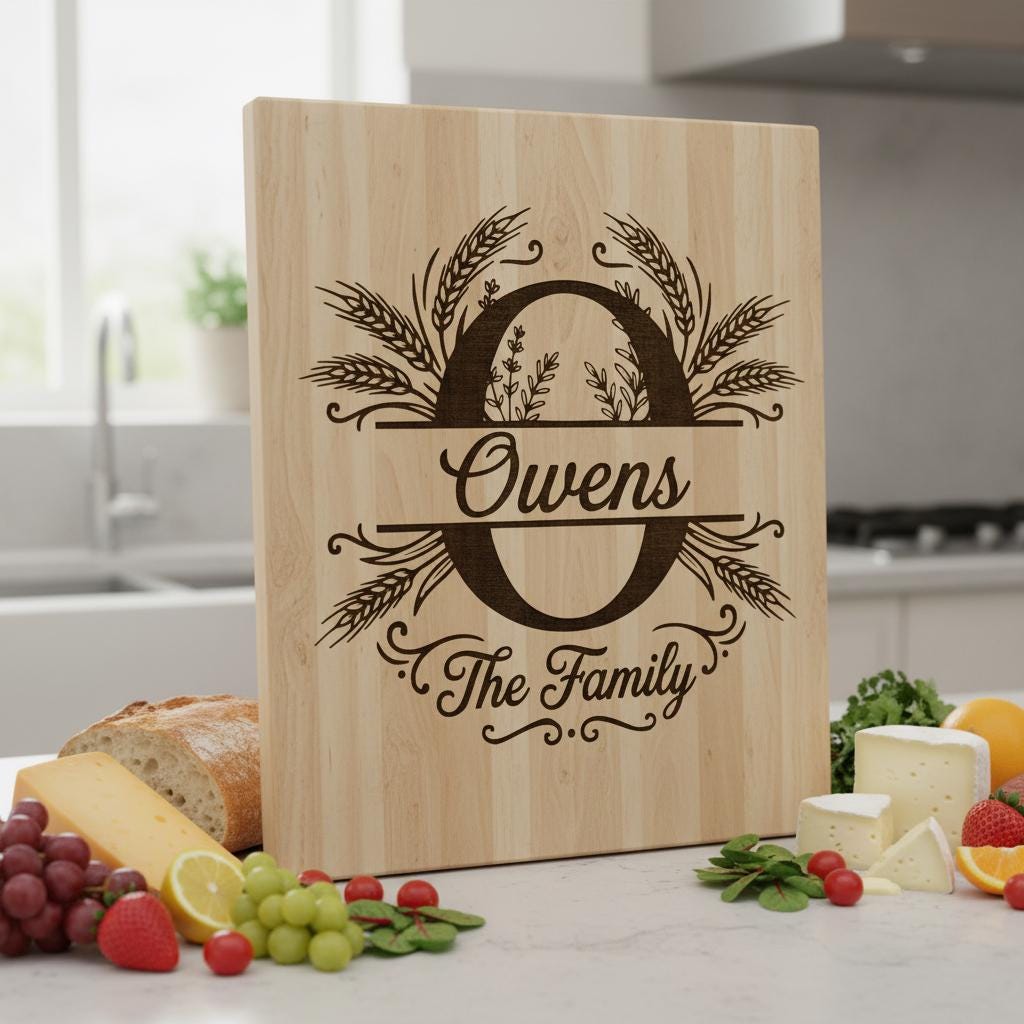 Chopping Board Engraving Template, Family Name Monogram Bundle, Wheat Supper