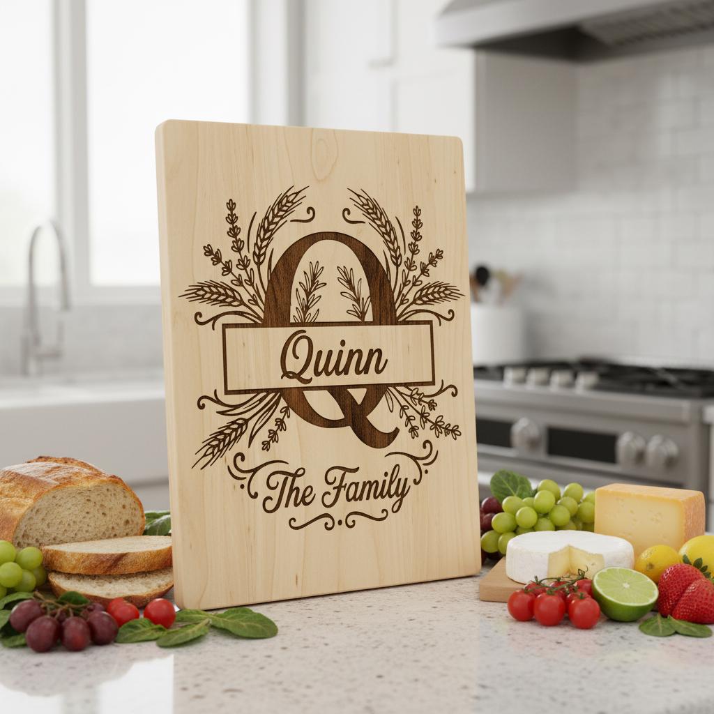 Chopping Board Engraving Template, Family Name Monogram Bundle, Wheat Supper