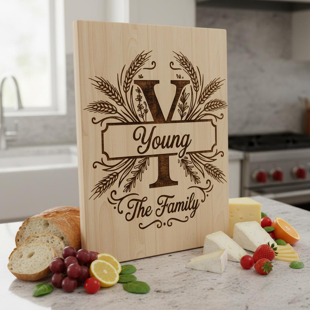 Chopping Board Engraving Template, Family Name Monogram Bundle, Wheat Supper