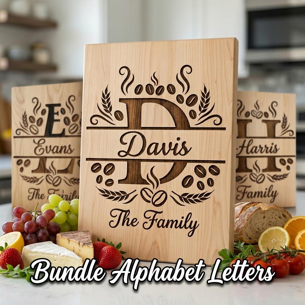 Custom Family Name Monogram, Surname Laser Engraving Design, Chopping Board Pattern