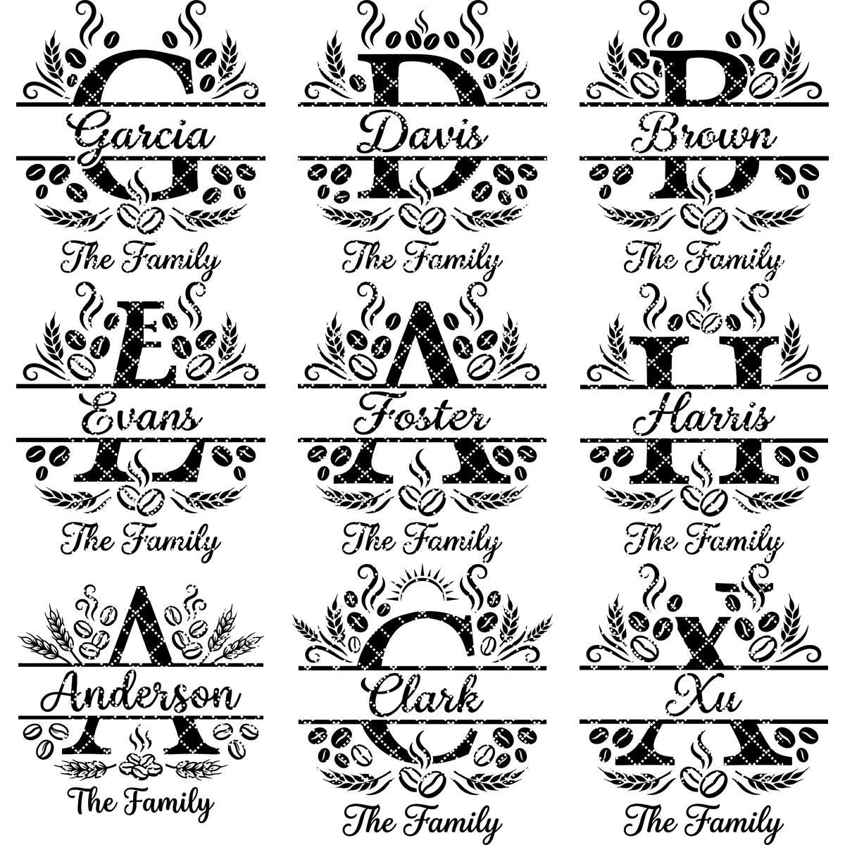 Custom Family Name Monogram, Surname Laser Engraving Design, Chopping Board Pattern