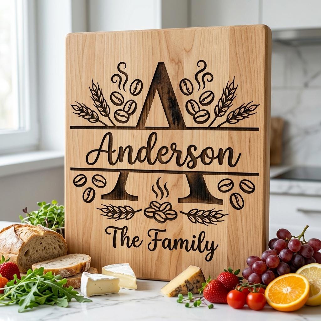 Custom Family Name Monogram, Surname Laser Engraving Design, Chopping Board Pattern