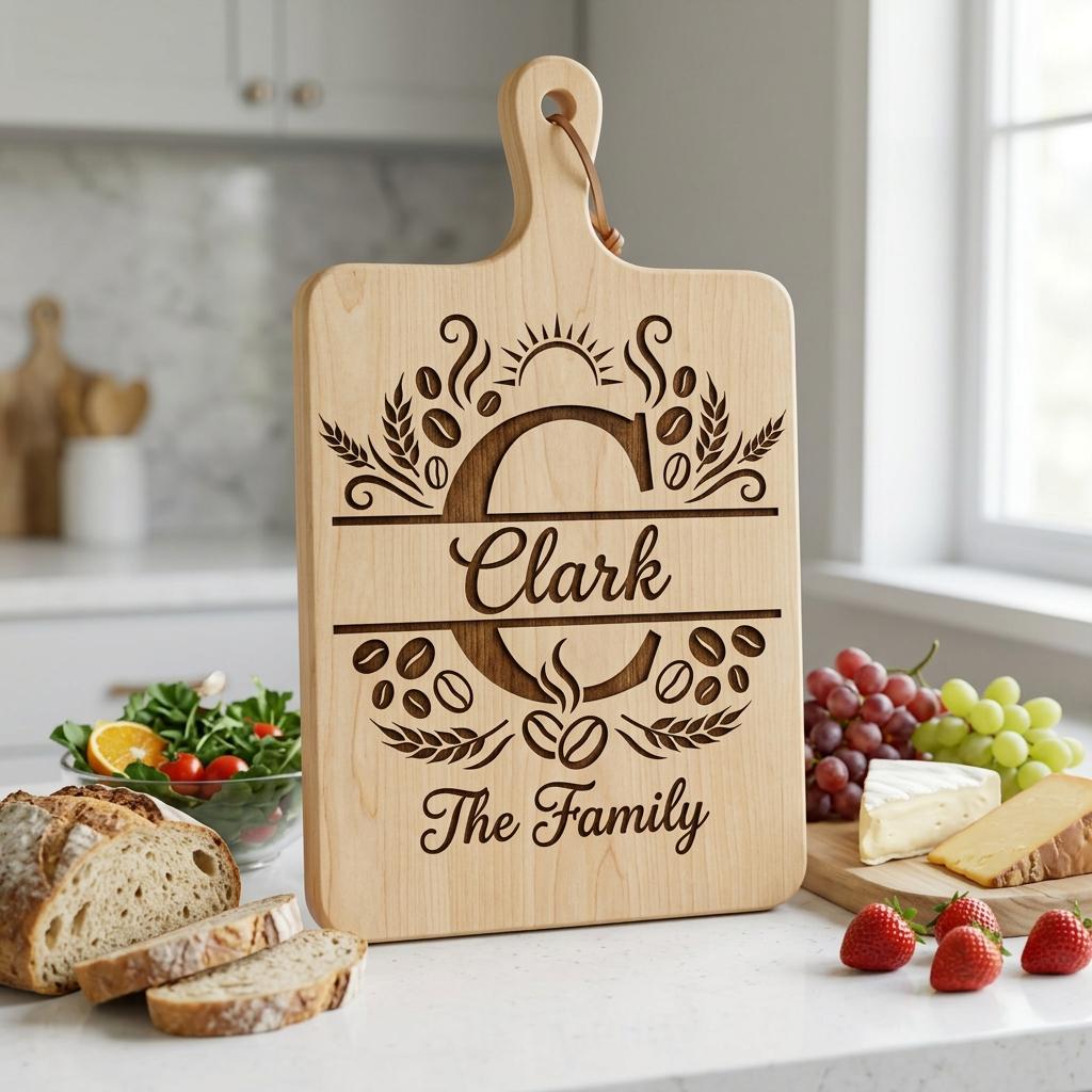 Custom Family Name Monogram, Surname Laser Engraving Design, Chopping Board Pattern