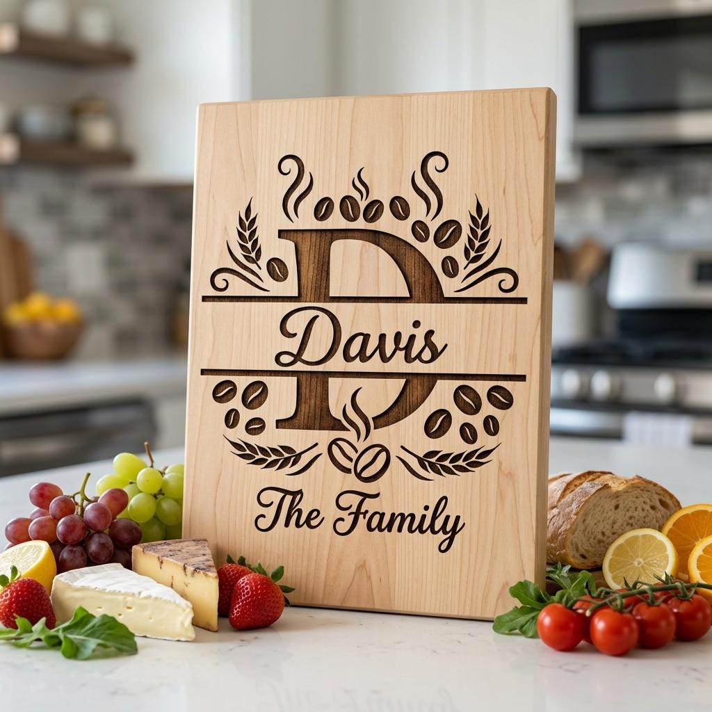 Custom Family Name Monogram, Surname Laser Engraving Design, Chopping Board Pattern