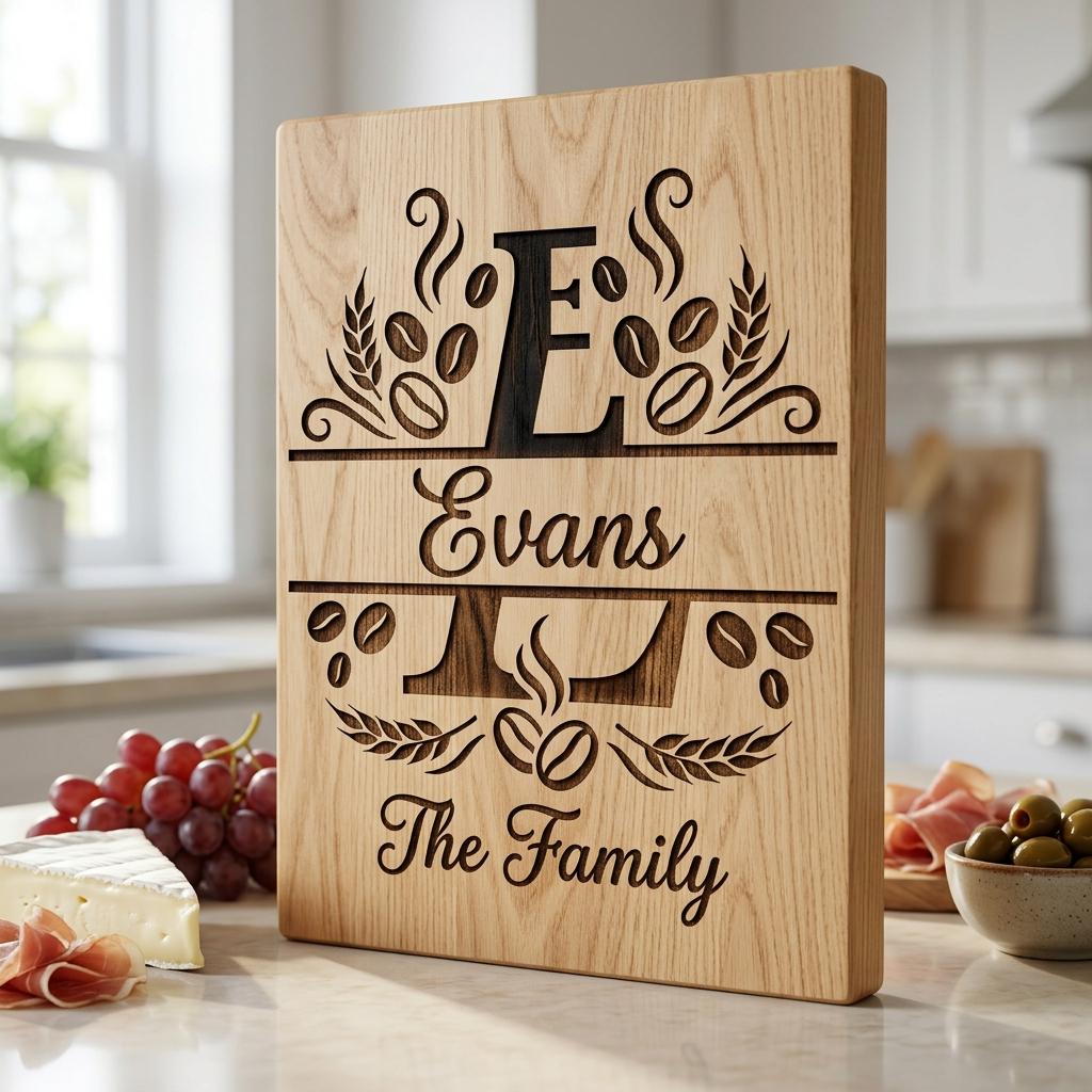 Custom Family Name Monogram, Surname Laser Engraving Design, Chopping Board Pattern