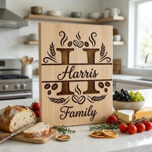 Custom Family Name Monogram, Surname Laser Engraving Design, Chopping Board Pattern