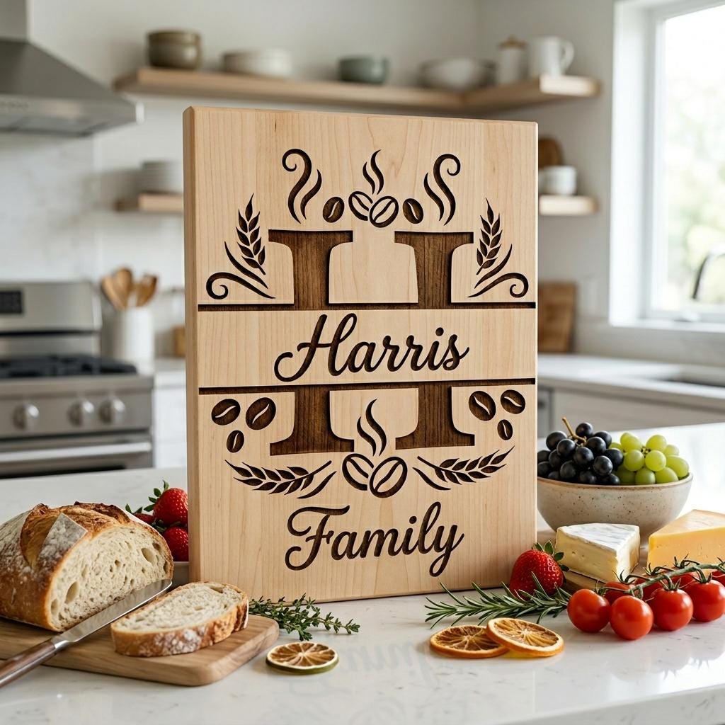 Custom Family Name Monogram, Surname Laser Engraving Design, Chopping Board Pattern
