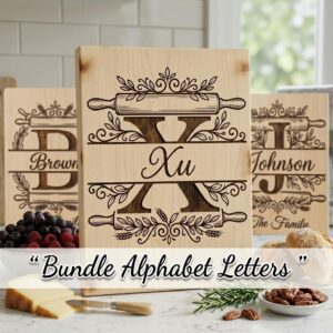 Custom Monogram Engraving File, Family Name Alphabet, Surname Logo, Kitchen Board