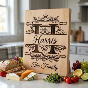 Custom Monogram Engraving File, Family Name Alphabet, Surname Logo, Kitchen Board