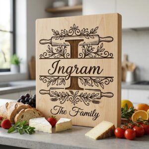 Custom Monogram Engraving File, Family Name Alphabet, Surname Logo, Kitchen Board