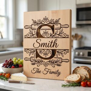 Custom Monogram Engraving File, Family Name Alphabet, Surname Logo, Kitchen Board