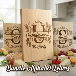 Family Monogram Design, Custom Alphabet Logo for Engraving, Kitchen Name Sign