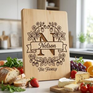 Family Monogram, Strawberry Alphabet, Custom Surname Chopping Board Design