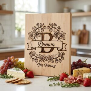 Family Monogram, Strawberry Alphabet, Custom Surname Chopping Board Design