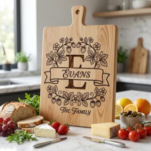 Family Monogram, Strawberry Alphabet, Custom Surname Chopping Board Design