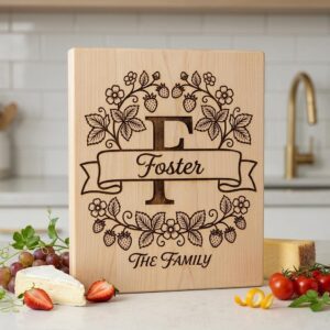 Family Monogram, Strawberry Alphabet, Custom Surname Chopping Board Design