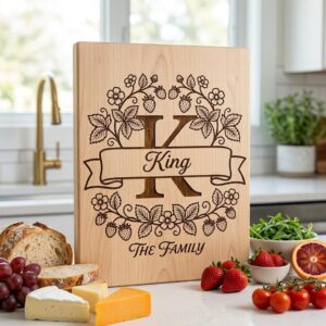 Family Monogram, Strawberry Alphabet, Custom Surname Chopping Board Design