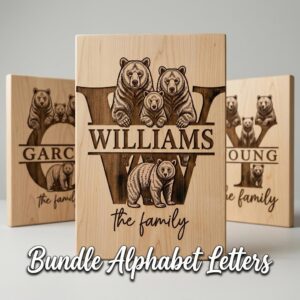 Family Monogram, Vintage Logo Set, Custom Surname Crest, Engraved A to Z