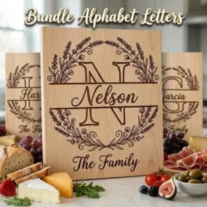 Family Name Botanical Monogram Bundle, Custom Alphabet Logo for Engraving