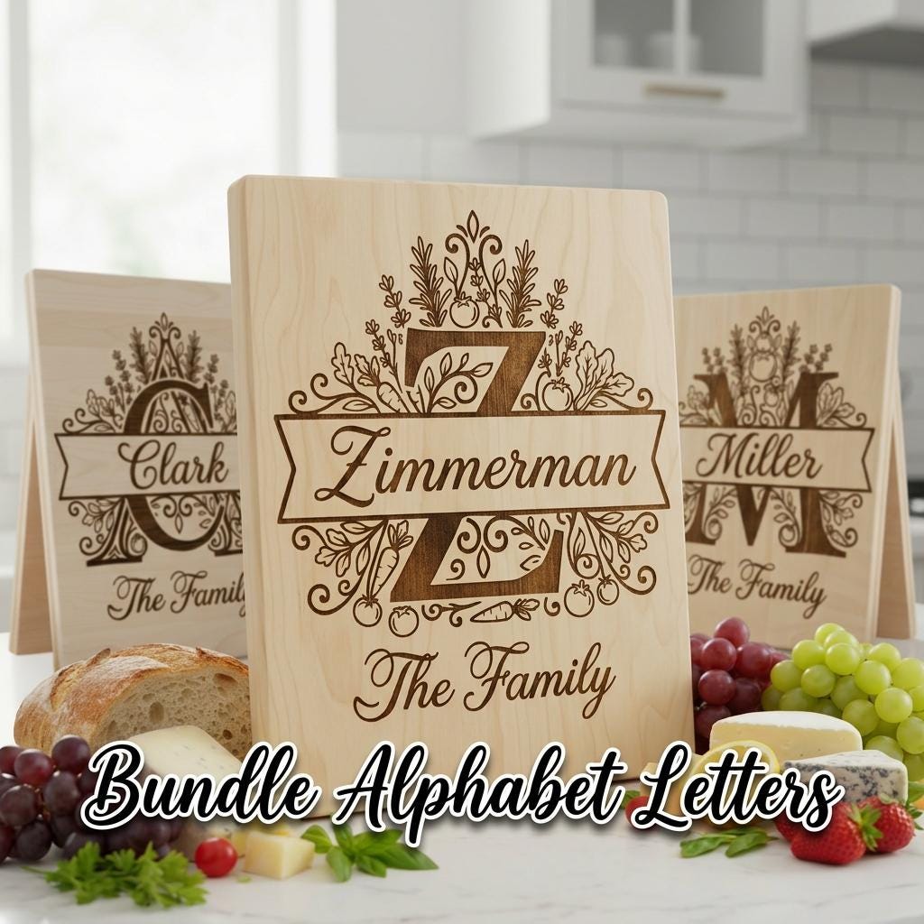 Laser Engraving Board Designs, Kitchen Garden Monogram, Custom Family Name