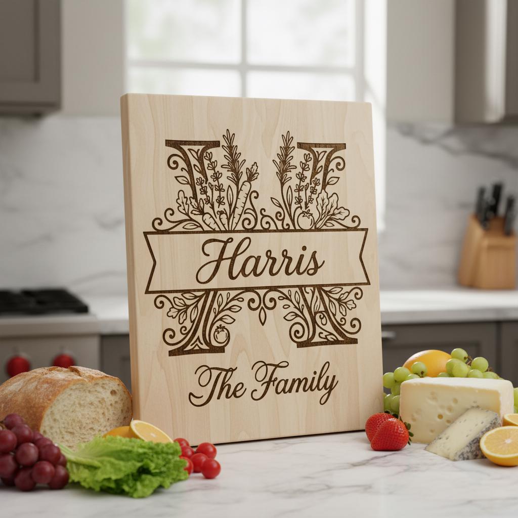 Laser Engraving Board Designs, Kitchen Garden Monogram, Custom Family Name