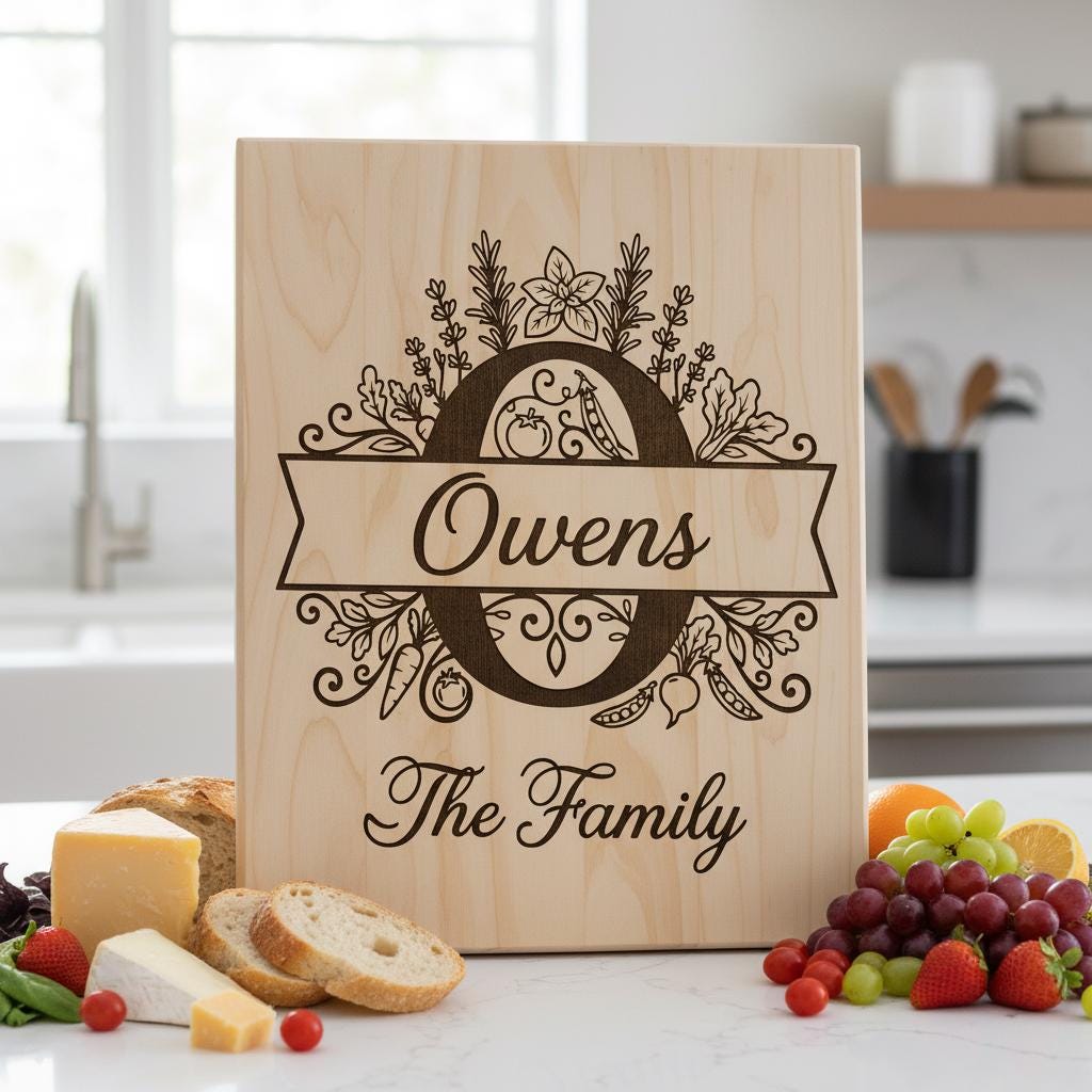 Laser Engraving Board Designs, Kitchen Garden Monogram, Custom Family Name