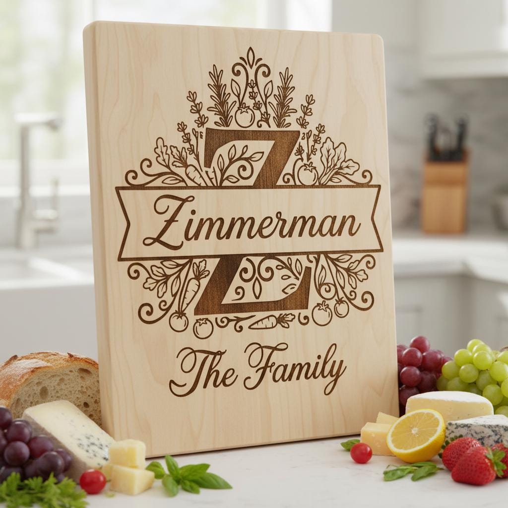 Laser Engraving Board Designs, Kitchen Garden Monogram, Custom Family Name