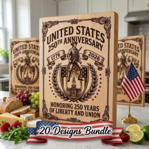 Patriotic 250th Anniversary Board Engraving Designs, History Charcuterie