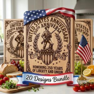 Patriotic 250th Anniversary Bundle, Colonial Chopping Board Laser Engraving