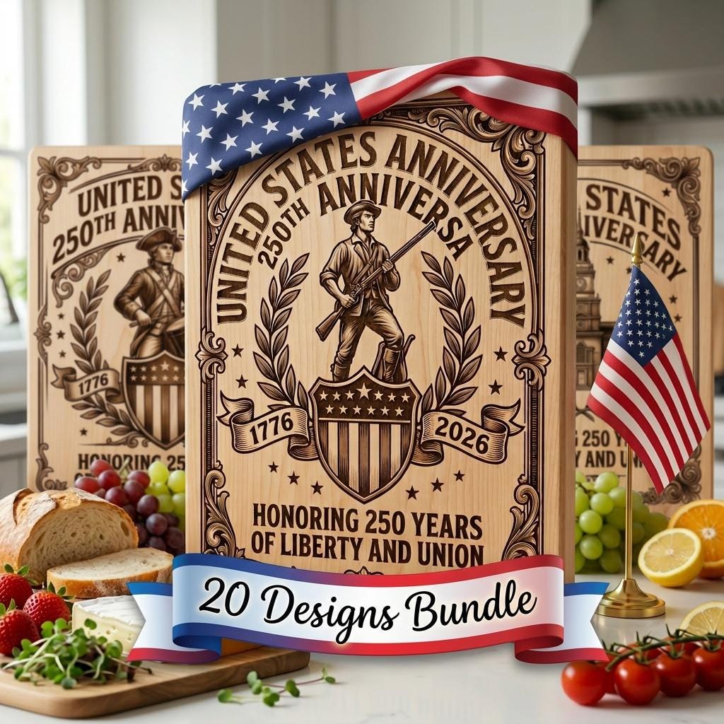 Patriotic 250th Anniversary Bundle, Colonial Chopping Board Laser Engraving