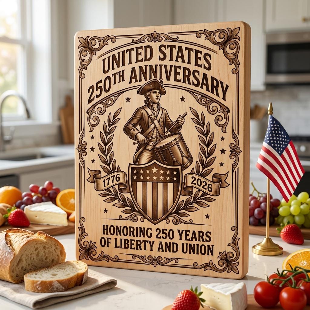 Patriotic 250th Anniversary Bundle, Colonial Chopping Board Laser Engraving