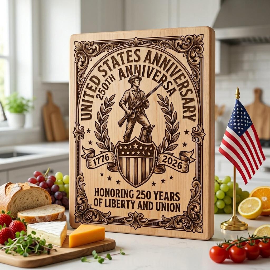 Patriotic 250th Anniversary Bundle, Colonial Chopping Board Laser Engraving