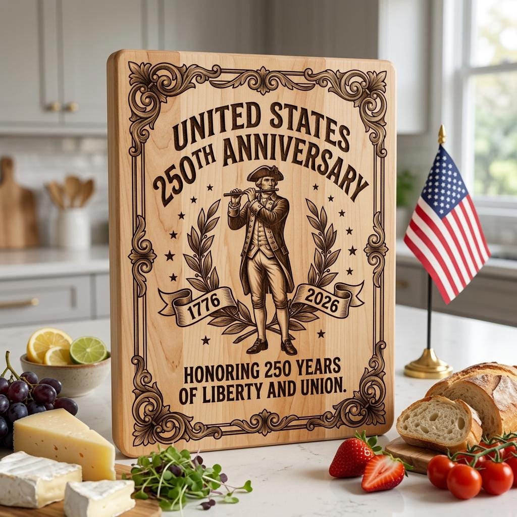 Patriotic 250th Anniversary Bundle, Colonial Chopping Board Laser Engraving