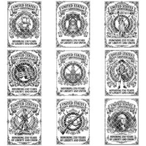 Patriotic 250th Anniversary Engraving Designs, 10 Pack, American Symbols