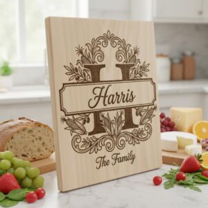 Personalized Monogram, Family Name Alphabet Engraving Design for Boards