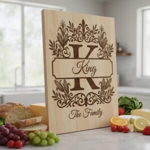 Personalized Monogram, Family Name Alphabet Engraving Design for Boards