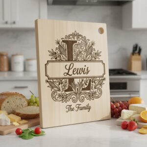 Personalized Monogram, Family Name Alphabet Engraving Design for Boards