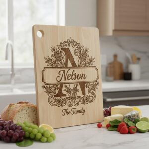 Personalized Monogram, Family Name Alphabet Engraving Design for Boards