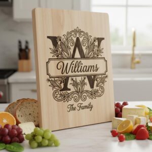 Personalized Monogram, Family Name Alphabet Engraving Design for Boards