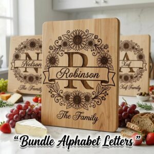 Sunflower Monogram, Farmhouse Alphabet Bundle, Family Name Engraving for Boards