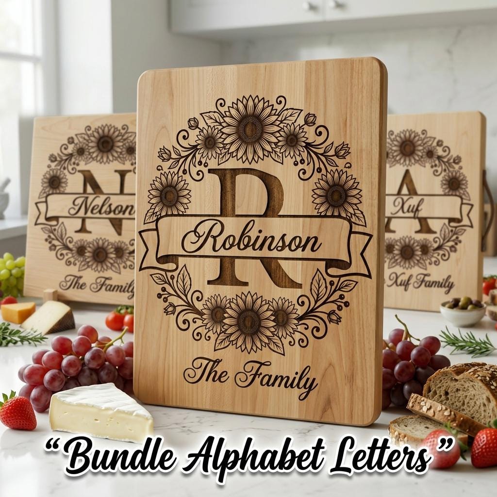 Sunflower Monogram, Farmhouse Alphabet Bundle, Family Name Engraving for Boards