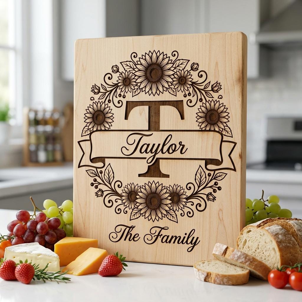 Sunflower Monogram, Farmhouse Alphabet Bundle, Family Name Engraving for Boards