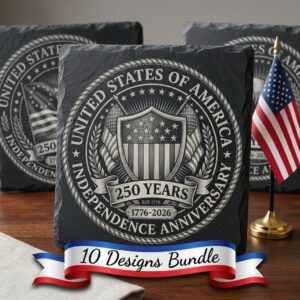 USA 250 Anniversary Engraving File, Patriotic Slate Coaster Laser PNG