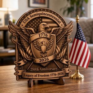 USA 250th Anniversary Laser Design, Patriotic 3D Illusion Wood Sign PNG