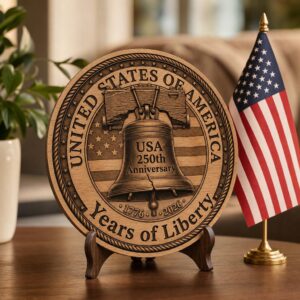 USA 250th Anniversary Laser Design, Patriotic 3D Illusion Wood Sign PNG