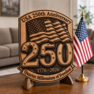 USA 250th Anniversary Laser Design, Patriotic 3D Illusion Wood Sign PNG
