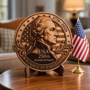 USA 250th Anniversary Laser Design, Patriotic 3D Illusion Wood Sign PNG