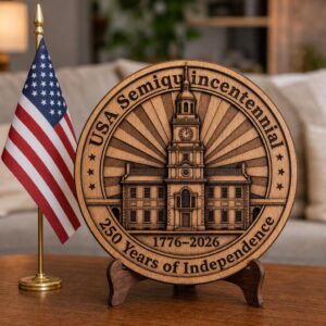 USA 250th Anniversary Laser Design, Patriotic 3D Illusion Wood Sign PNG